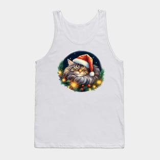 Lazy Maine Coon Cat At Christmas Tank Top